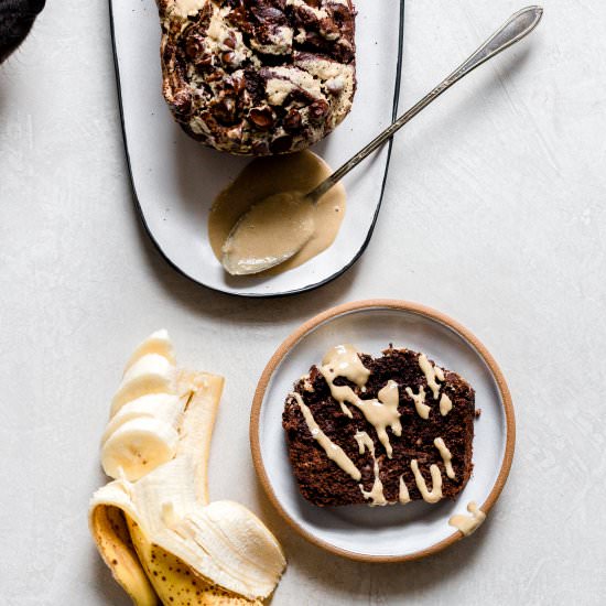 Chocolate Tahini Banana Bread - Recipe photo by bakedgreens