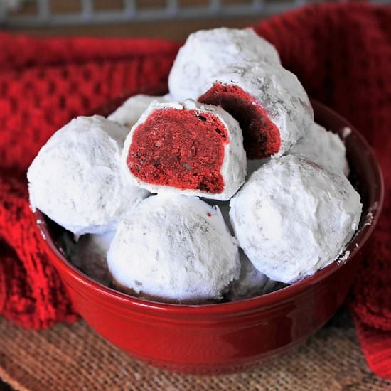 Red Velvet Snowball Cookies - Recipe photo by thekitchenismyplayground