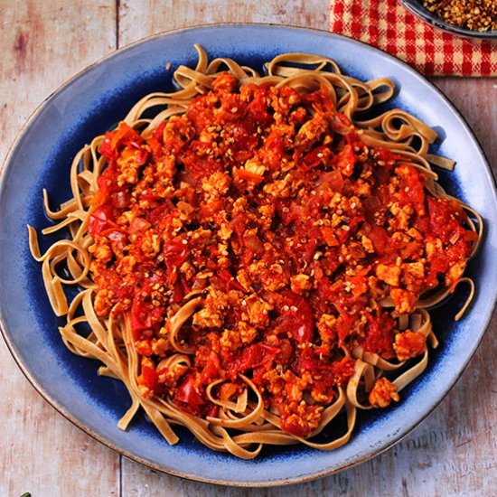 Tempeh Bolognese - Recipe photo by veganwithgusto