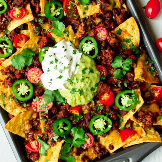 Sheet Pan Vegetarian Nachos - Recipe photo by Delicious Little Bites