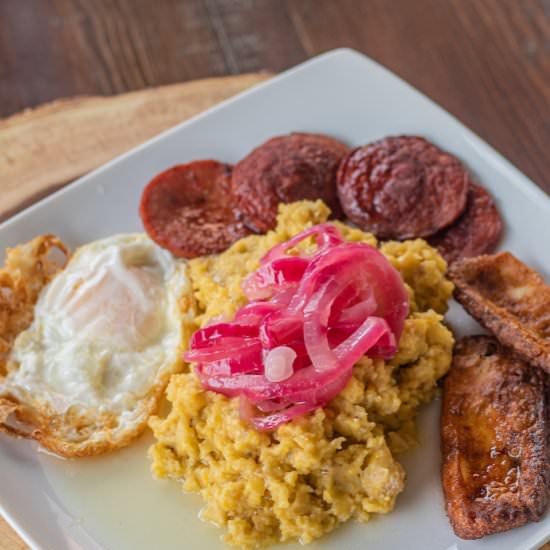 Dominican Mangú Tres Golpes - Recipe photo by Belquistwist