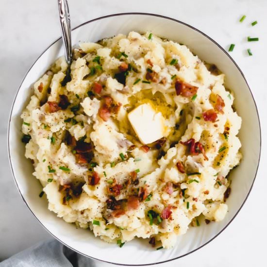 Mashed Sweet & Red Skins with Bacon - Recipe photo by paleoinpdx