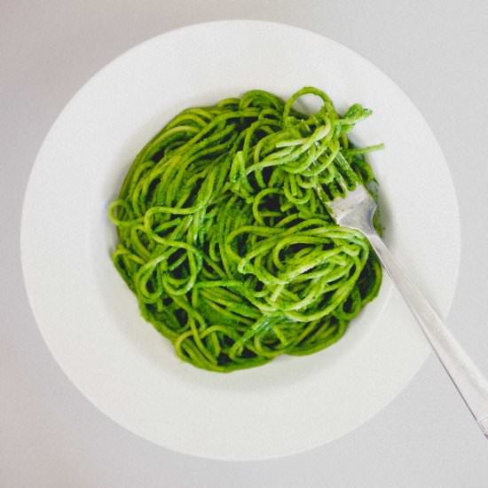 Spaghetti with Cavalo Nero & Almond - Recipe photo by cookeatblog