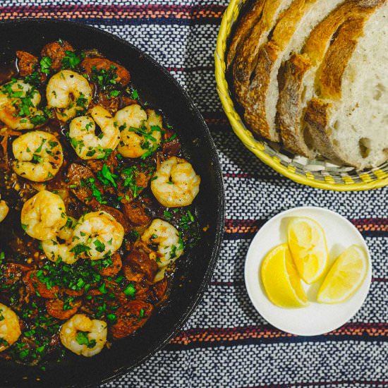 Chorizo & Prawns in Fino Sherry - Recipe photo by cookeatblog