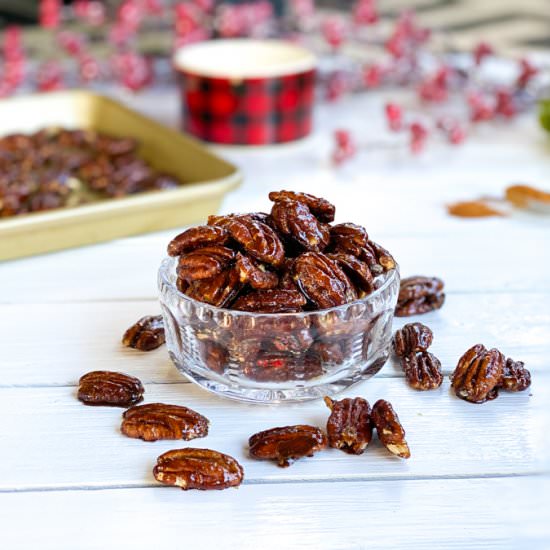 Glazed Holiday Spiced Pecans - Recipe photo by BiteSizedKitchen