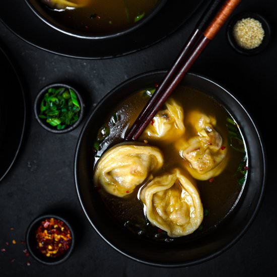 Sweet & Spicy Tofu Wonton Soup - Recipe photo by Liv Vegan Strong