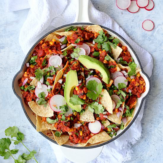 Skillet Chickpea Chilaquiles - Recipe photo by fromachefskitchen