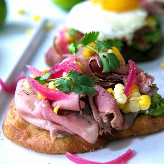 Loaded Open Faced Avocado Fry Bread - Recipe photo by Candy Jar Chronicles