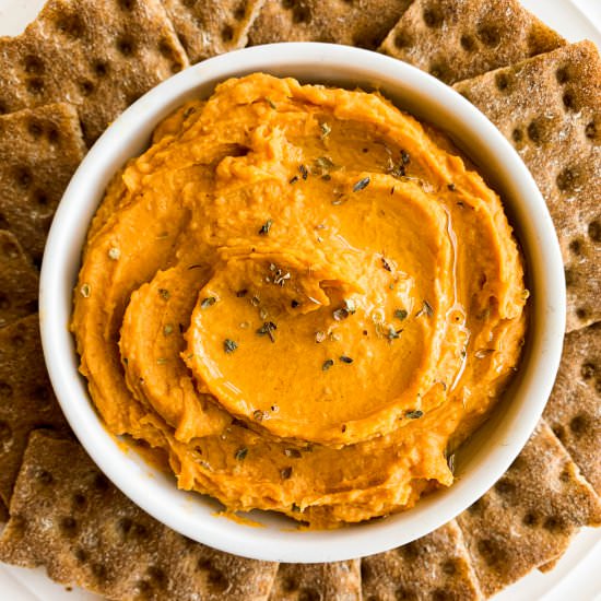 Sriracha Sweet Potato Hummus - Recipe photo by hellospoonful