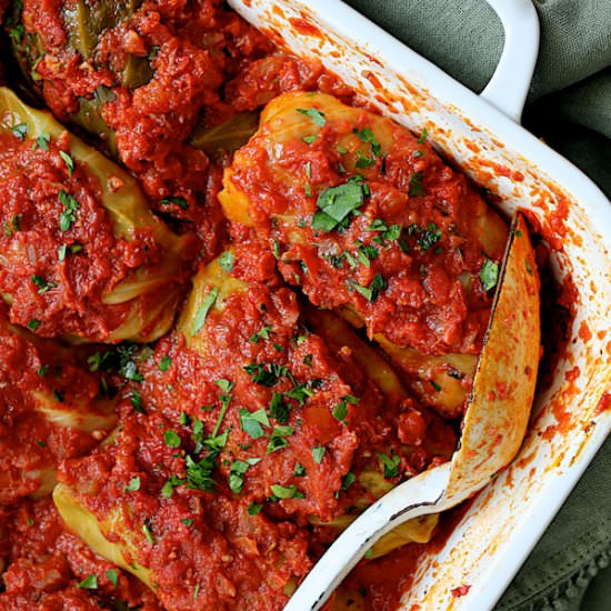 Spicy Italian Stuffed Cabbage Rolls - Recipe photo by fromachefskitchen