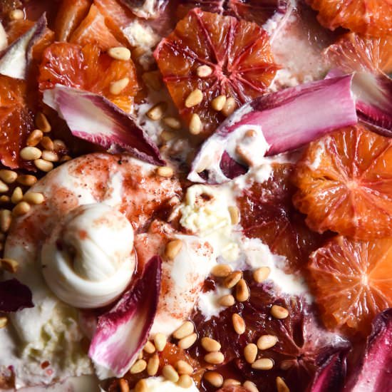 Blood orange, burrata pinenut salad - Recipe photo by georgeats