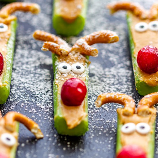 rudolph celery snacks - Recipe photo by Appetizer Addiction