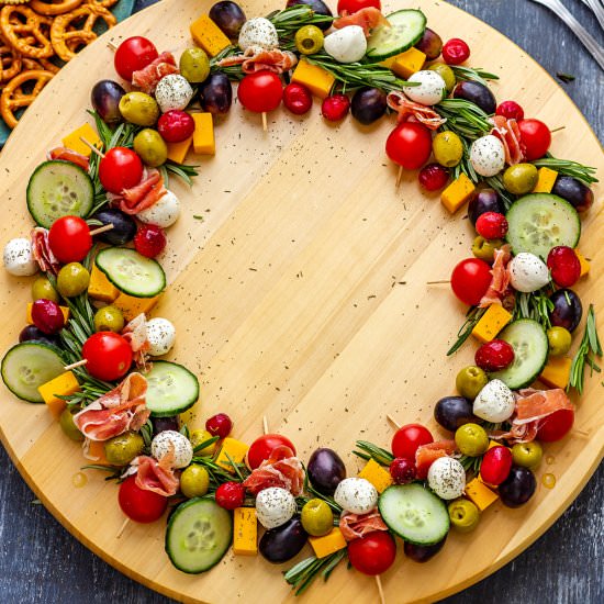 christmas wreath cheese board - Recipe photo by Appetizer Addiction