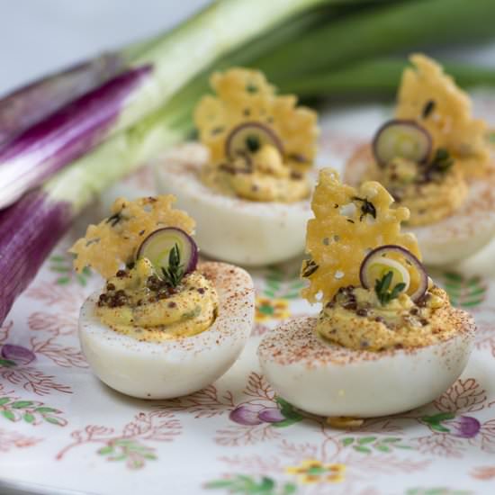 Deviled Eggs and Crisp Cheese Frico - Recipe photo by a zest for life