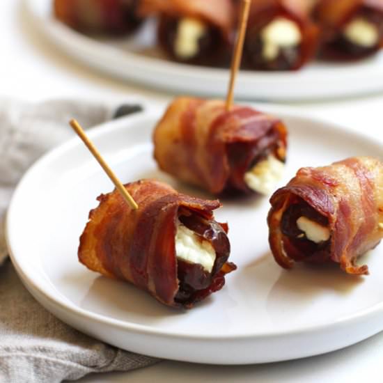 Bacon Wrapped Dates w Goat Cheese - Recipe photo by suebeehomemaker