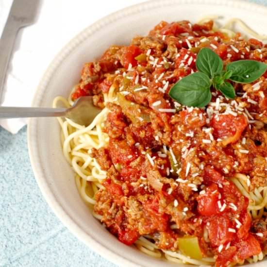 Homemade Spaghetti & Meat Sauce - Recipe photo by Food Meanderings