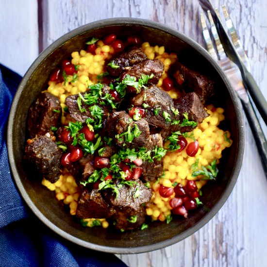 Lamb Stew With Israeli Couscous - Recipe photo by simmerandsauce