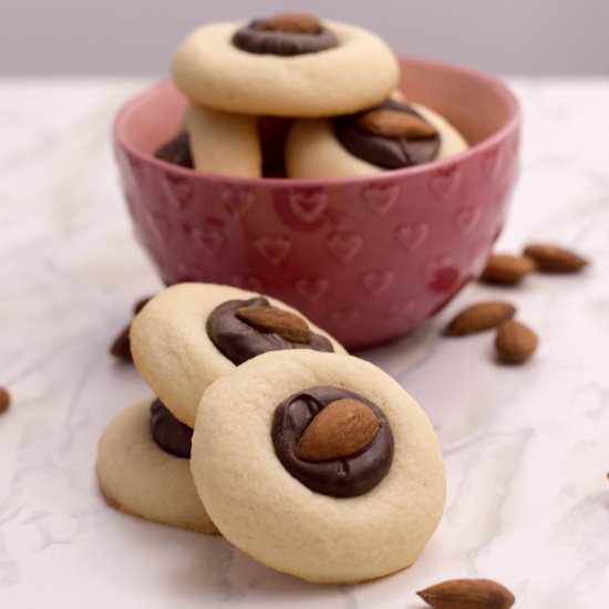 Chocolate Almond Thumbprint Cookies - Recipe photo by poweredbymom