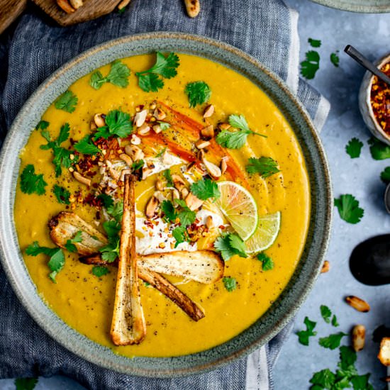 Parsnip and Sweet Potato Soup - Recipe photo by KitchenSanctuary