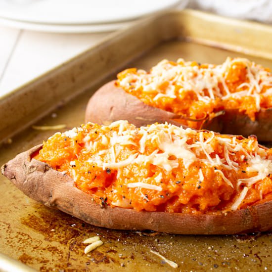 Twice Baked Sweet Potatoes - Recipe photo by BeyondtheCoop