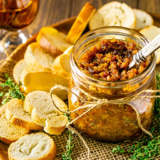 The Best Bourbon Bacon Jam - Recipe photo by Burrata and Bubbles