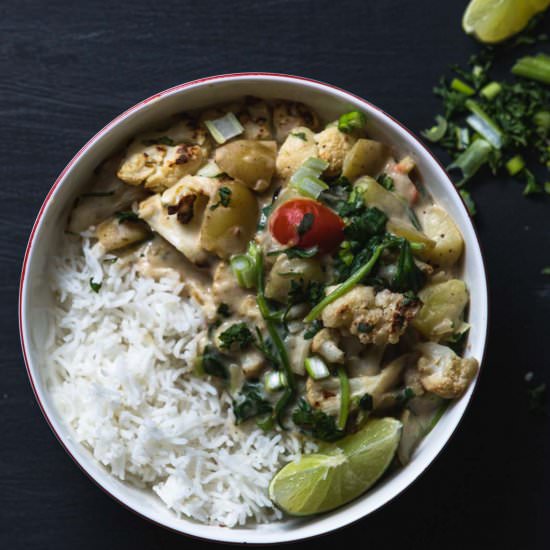 Easy Potato Curry + Greens - Recipe photo by infinebalance