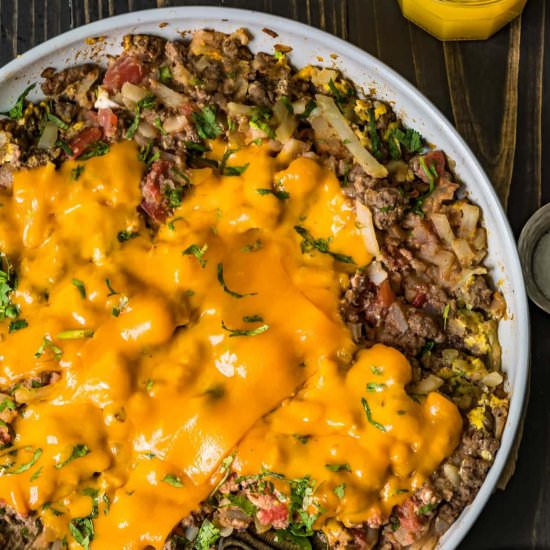 Cheesy Beef Breakfast Skillet! - Recipe photo by the cookie rookie