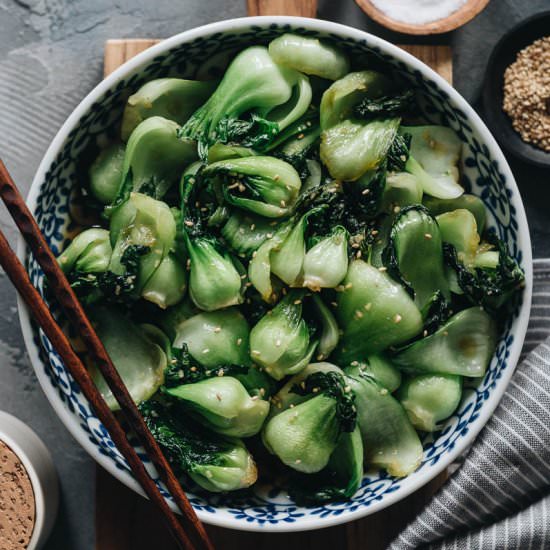 4-Ingredient Baby Bok Choy Stir Fry - Recipe photo by omnivorescookbook
