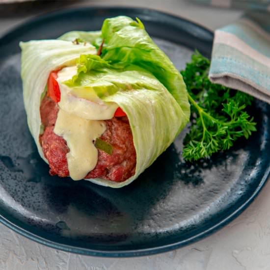Best Bunless Keto Pork Burger - Recipe photo by Appetite For Energy