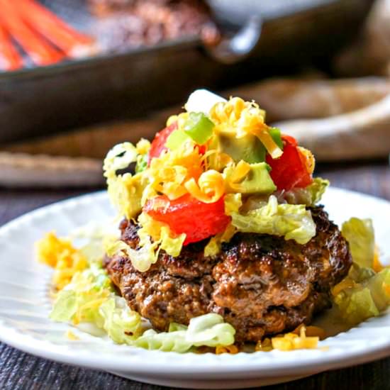 Keto Cheddar Stuffed Taco Burger - Recipe photo by MyLifeCookbook