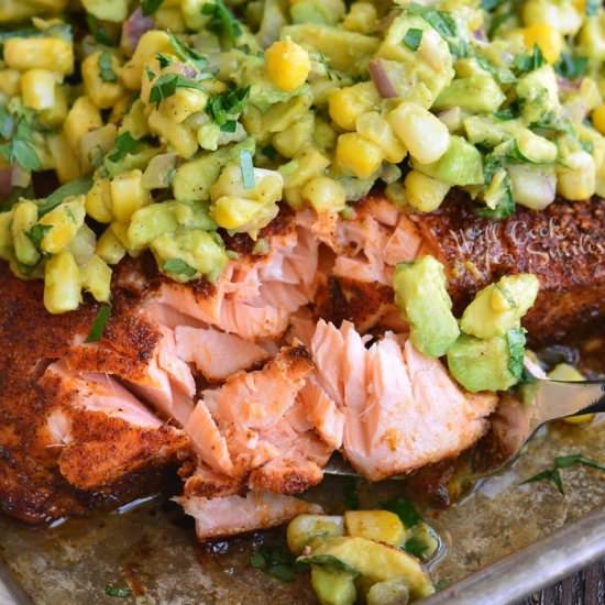 Baked Salmon With Avocado Salsa - Recipe photo by WillCookForSmiles