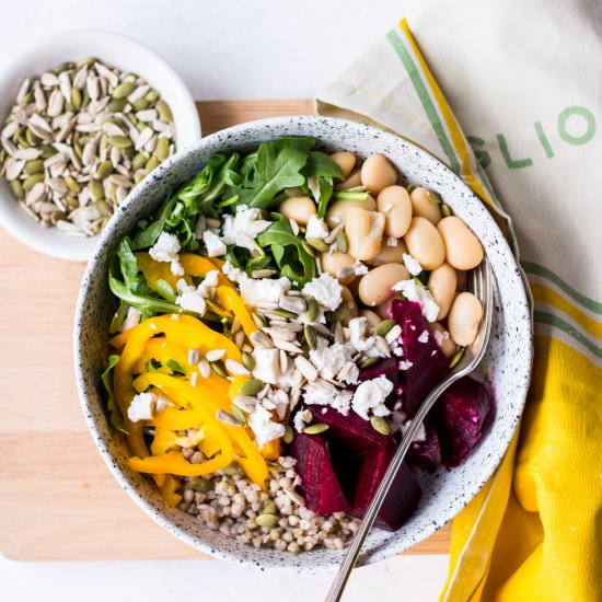 Roasted Beet Grain Bowl with Feta - Recipe photo by Nourish Everyday