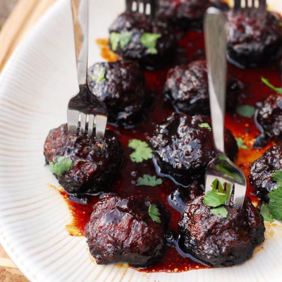 CROCKPOT TERIYAKI CHICKEN MEATBALLS - Recipe photo by aducksoven