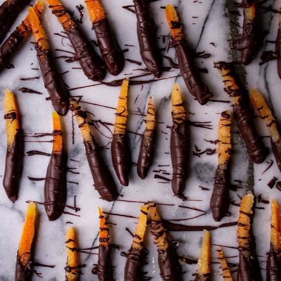 Candied Orange Peels with Chocolate - Recipe photo by kneadbakecook