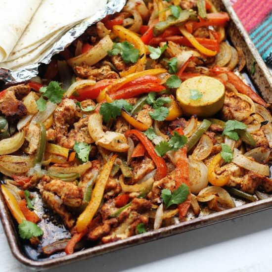 Spicy Sheet Pan Chicken Fajitas - Recipe photo by Buy This Cook That
