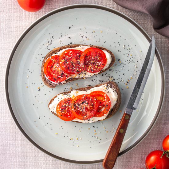 Keto Bread, Cream Cheese, & Tomato - Recipe photo by primalwellnesscoach