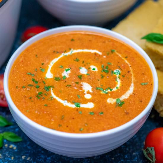 Creamy Tomato Bisque - Recipe photo by peasandpeonies