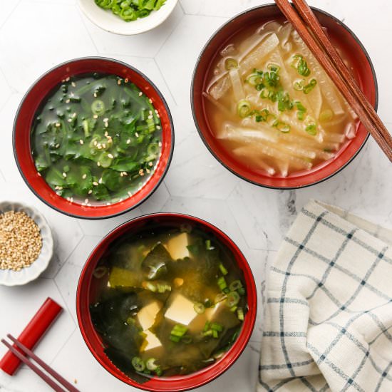 healthy vegan miso soup 3 ways - Recipe photo by okonomi kitchen
