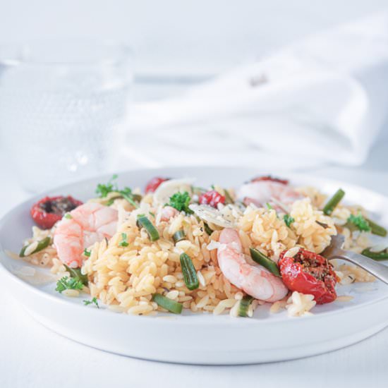 Orzo with shrimp and string beans - Recipe photo by by Andrea Janssen
