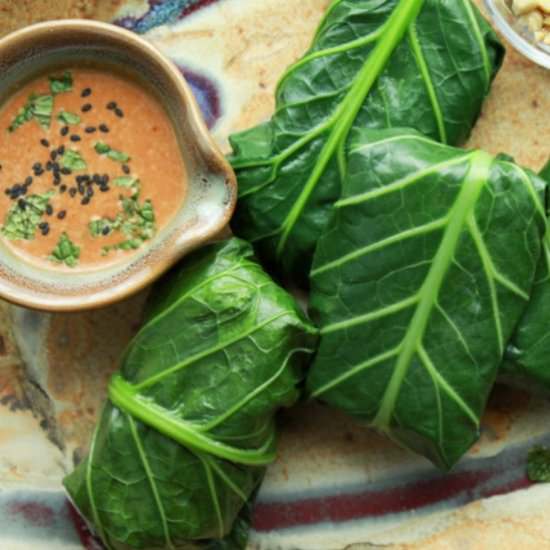 Tofu Collard Wraps with Peanut Sauce - Recipe photo by asiancaucasian