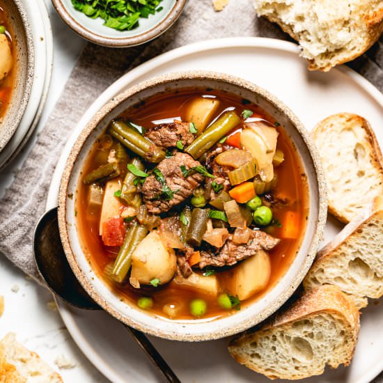Crockpot Vegetable Beef Soup - Recipe photo by foolproofliving.com