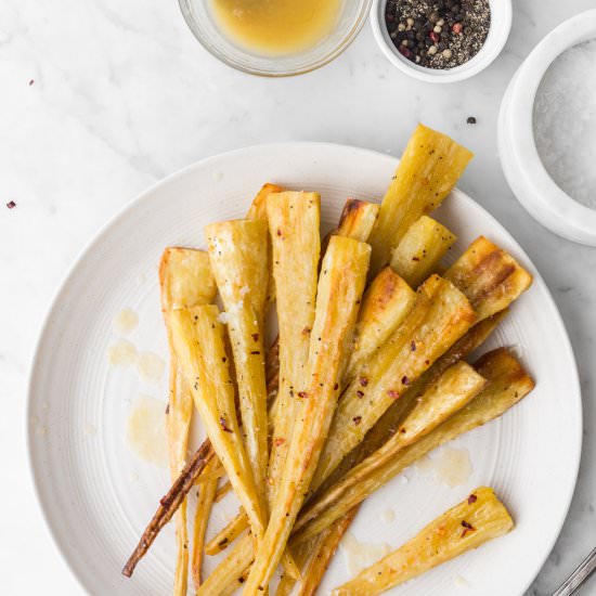 maple ginger glazed parsnips - Recipe photo by withspice