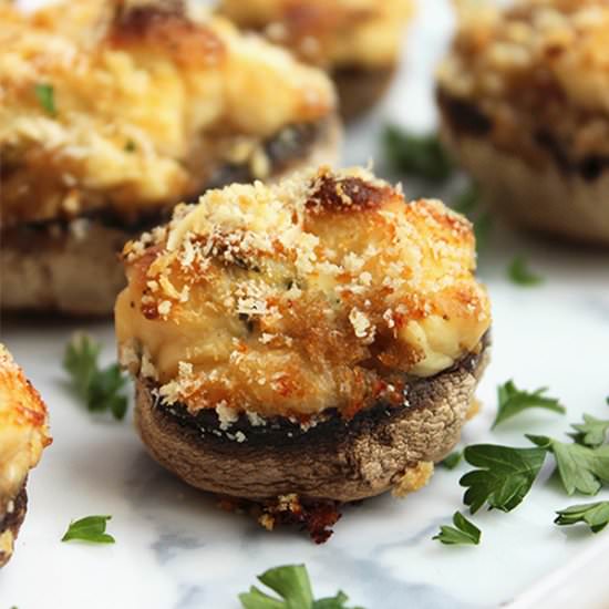 Vegetarian Stuffed Baked Mushrooms - Recipe photo by SlowThe CookDown
