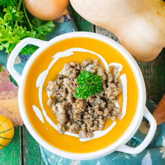 Spicy Pumpkin Soup with Minced Meat - Recipe photo by niftyrecipe