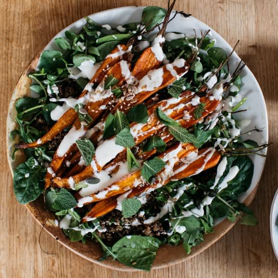 Roast carrot salad, lemon dressing - Recipe photo by Shecanteatwhat