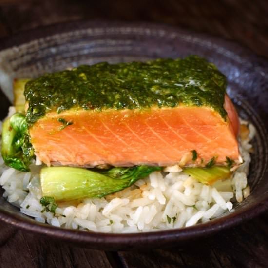 Cilantro Chimichurri Salmon - Recipe photo by cookingontheweekends