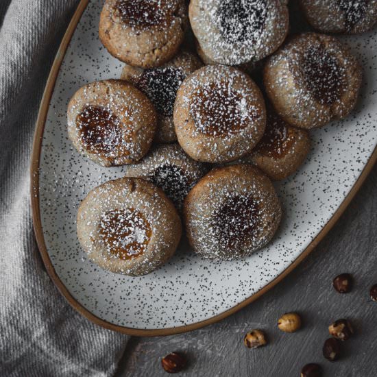 Hazelnut Spice Jam Thumbprint Cookies - Recipe photo by breadandbasil