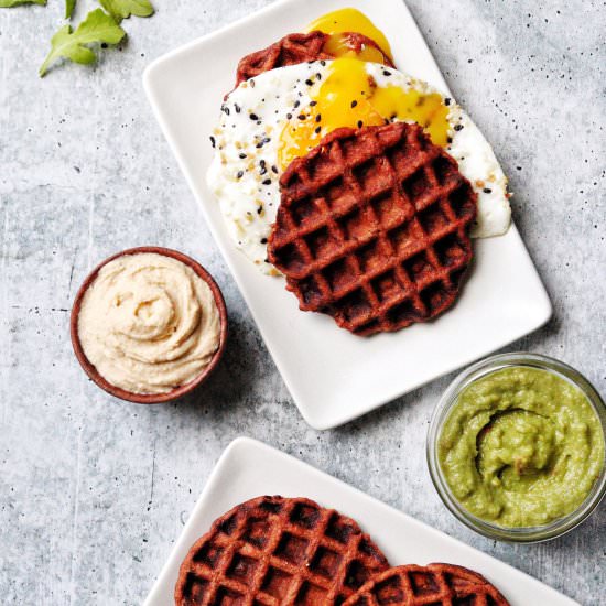Tomato Basil SAVORY Waffles - Recipe photo by Donut Worry Be Healthy