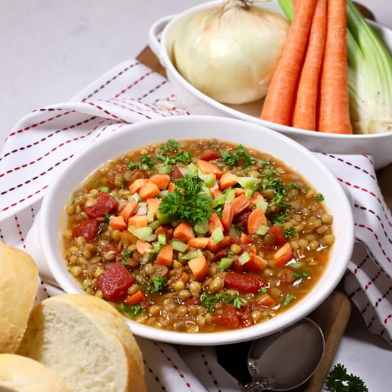 Green Lentil Soup with Vegetables - Recipe photo by Grits and Pinecones