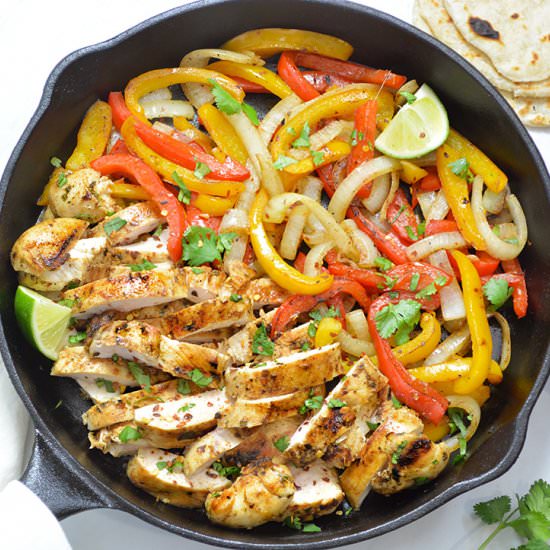 One Pan Skillet Chicken Fajitas - Recipe photo by FoodieandWine.com